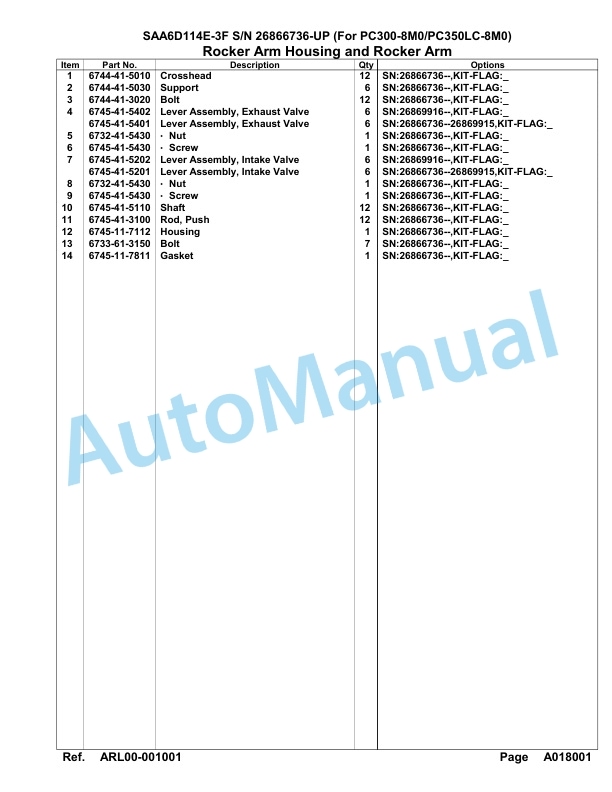 Komatsu SAA6D114E-3F Parts Manual 26866736 Up For PC300 350LC-8M0-2