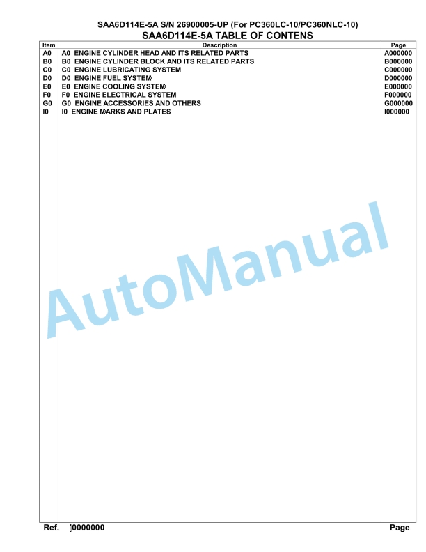 Komatsu SAA6D114E-5A Parts Manual 26900005-UP