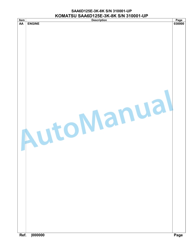 Komatsu SAA6D125E-3K-8K Parts Manual 310001-UP