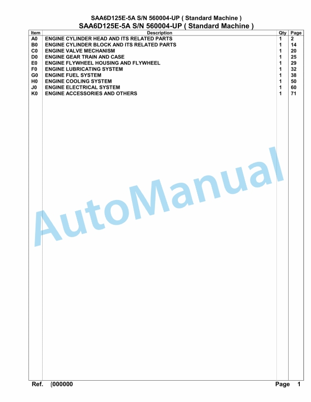 Komatsu SAA6D125E-5A Parts Manual 560004-UP
