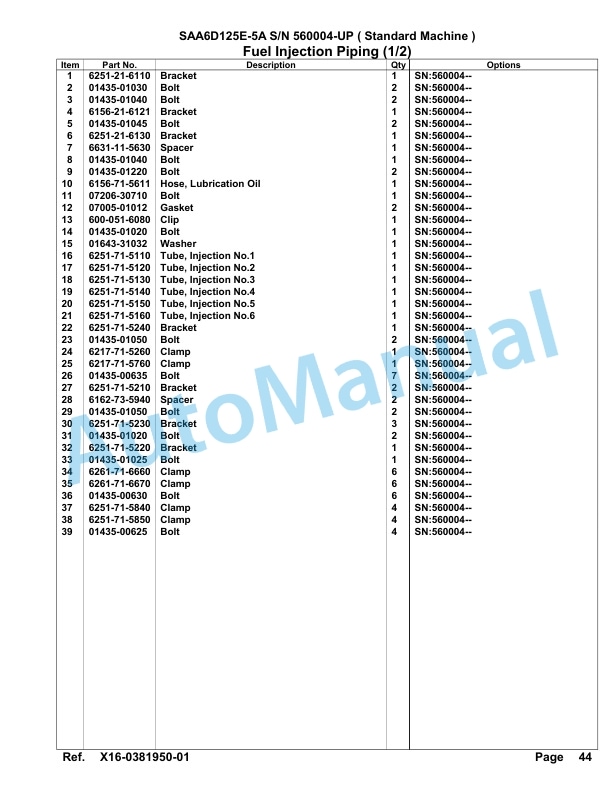 Komatsu SAA6D125E-5A Parts Manual 560004-UP-4