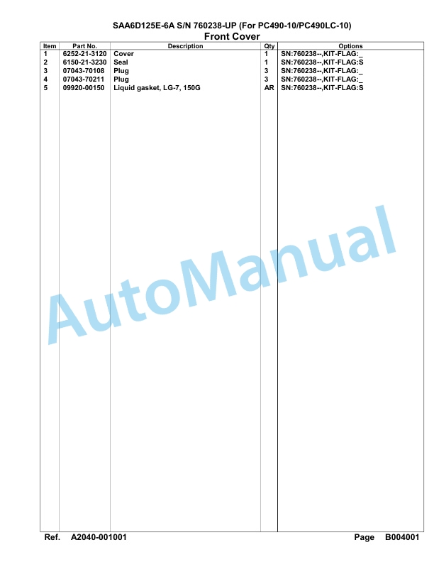 Komatsu SAA6D125E-6A Parts Manual 760238-UP-3