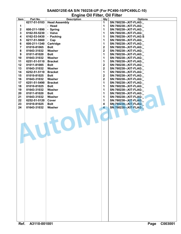 Komatsu SAA6D125E-6A Parts Manual 760238-UP-4