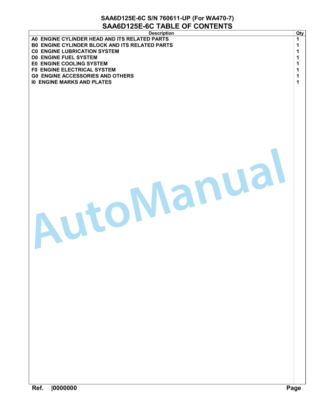 Komatsu SAA6D125E-6C Parts Manual 760611-UP