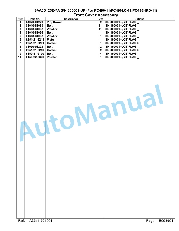 Komatsu SAA6D125E-7A Parts Manual 860001-UP-3