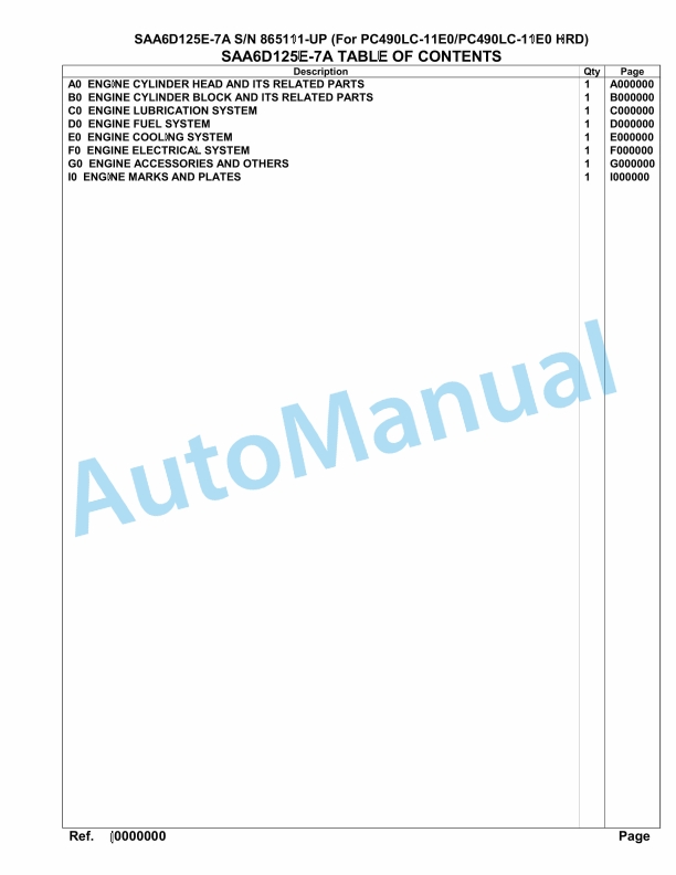 Komatsu SAA6D125E-7A Parts Manual 865111-UP