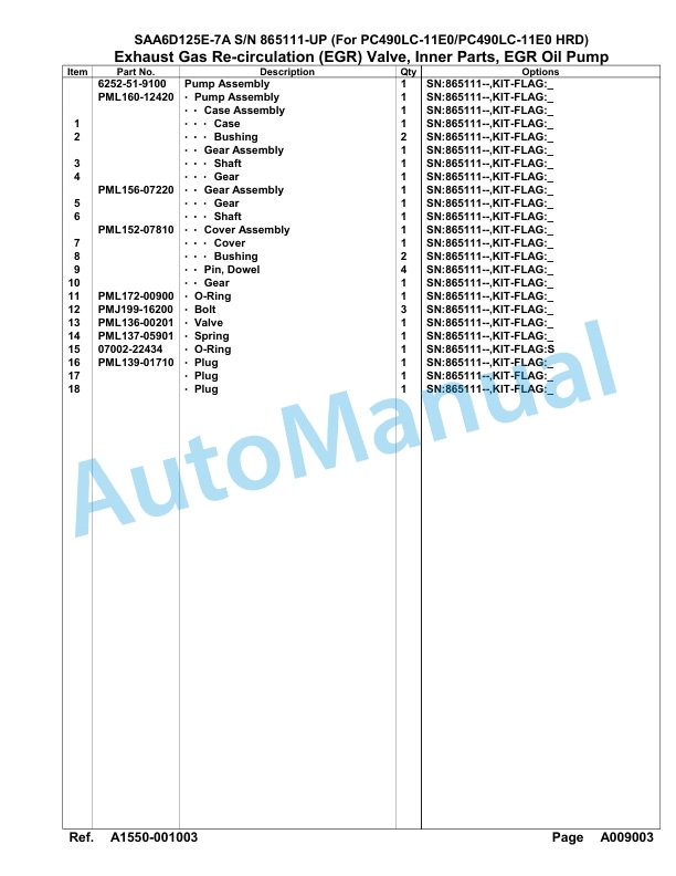 Komatsu SAA6D125E-7A Parts Manual 865111-UP-2