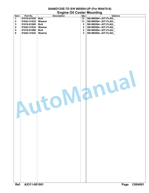 Komatsu SAA6D125E-7D Parts Manual 860564-UP-4