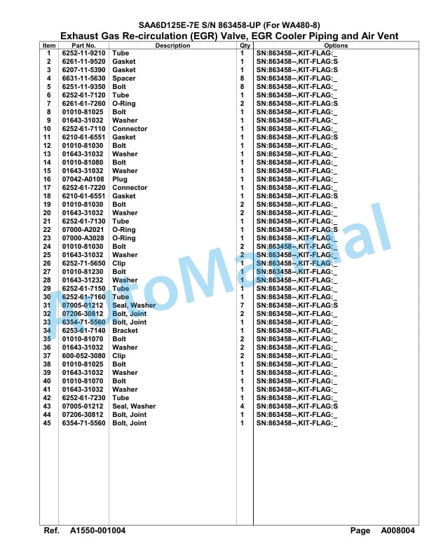 Komatsu SAA6D125E-7E Parts Manual 863458-UP-2