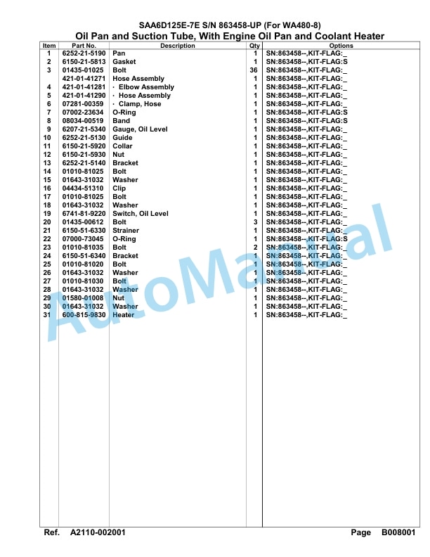 Komatsu SAA6D125E-7E Parts Manual 863458-UP-3