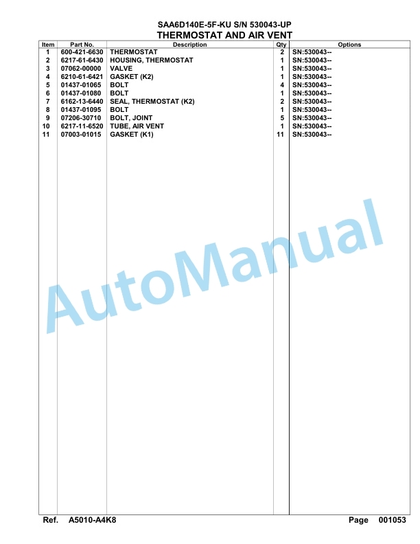 Komatsu SAA6D140E-5F-KU Parts Manual 530043-UP-5