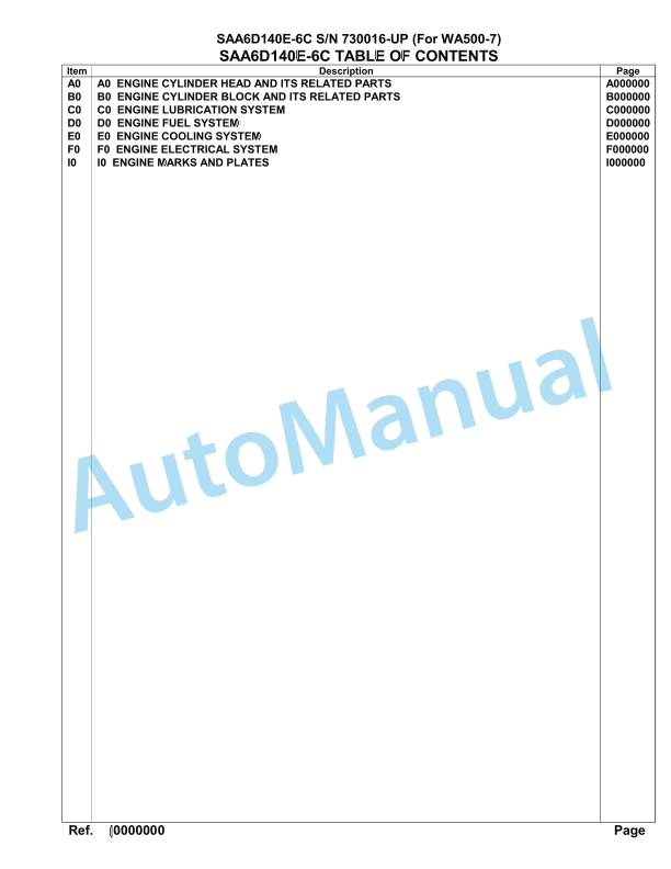 Komatsu SAA6D140E-6C Parts Manual 730016-UP