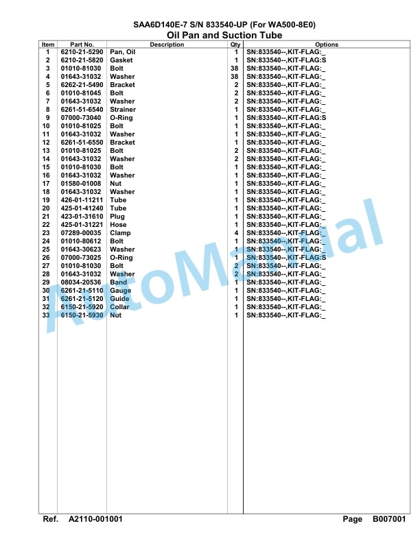 Komatsu SAA6D140E-7 Parts Manual 833540-UP-3