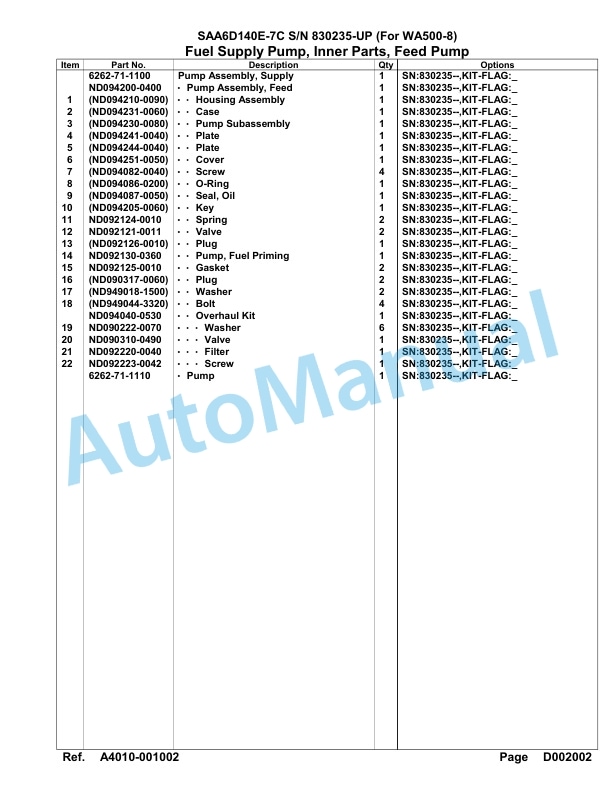 Komatsu SAA6D140E-7C Parts Manual 830235-UP-4
