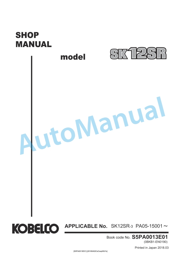Komatsu SK12SR-3 Shop Manual S5PA0013E01