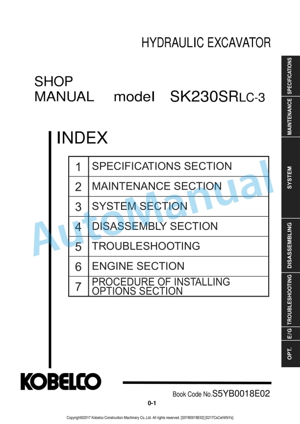 Komatsu SK230SRLC-3 Hydraulic Excavator Shop Manual S5YB0018E02
