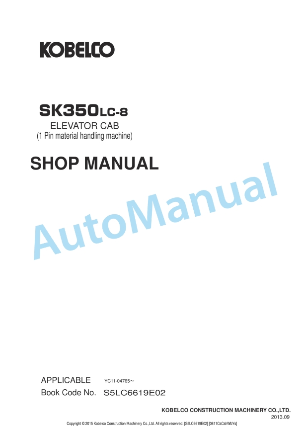 Komatsu SK350LC-8 Elevator Cab Shop Manual S5LC6619E02
