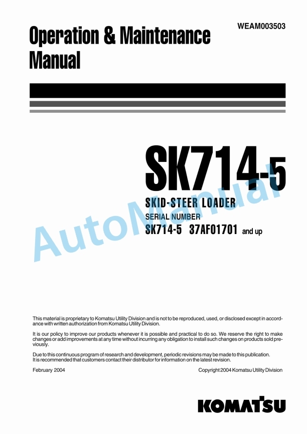 Komatsu SK714-5 Skid Steer Loader Operation and Maintenance Manual WEAM003503