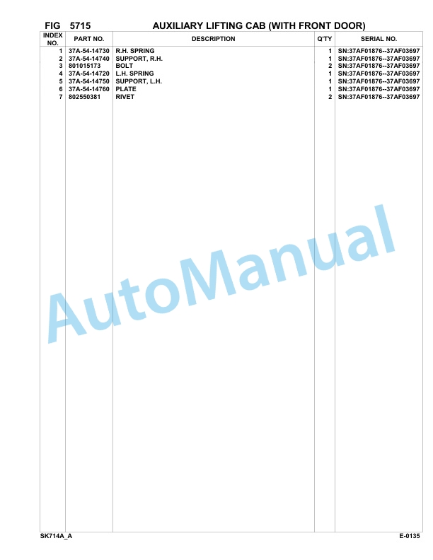 Komatsu SK714-5 USA Skid Loader Parts Manual 37AF01876-Up-3