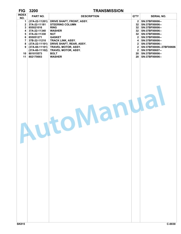 Komatsu SK815-5 Skid Loader Parts Manual 37BF00006-UP-2