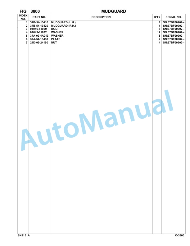 Komatsu SK815-5 Skid Loader Parts Manual 37BF00902-UP-2