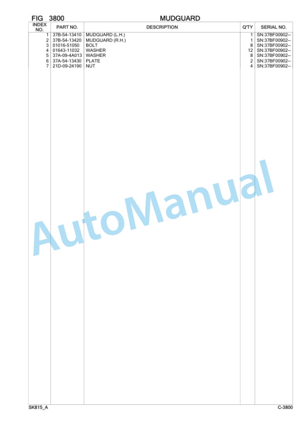 Komatsu SK815-5 Skid Steer Loader Parts Manual 37BF00902-2