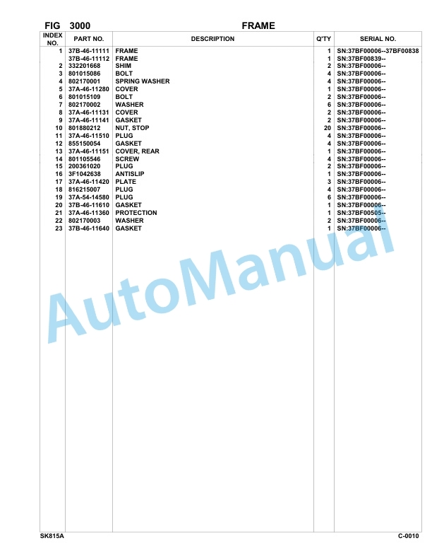 Komatsu SK815-5 Turbo USA Skid Loader Parts Manual 37BF00006-up-2