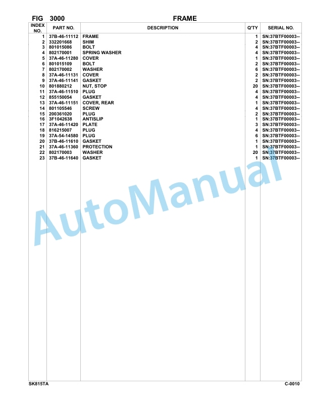 Komatsu SK815-5 Turbo USA Skid Loader Parts Manual 37BTF00003-up-2