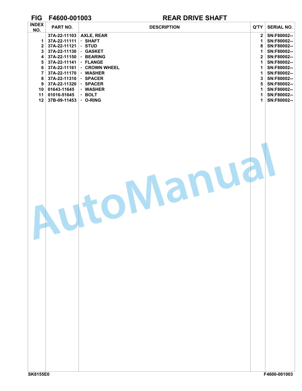 Komatsu SK815-5E0 Skid Loader Parts Manual F80002-UP-2
