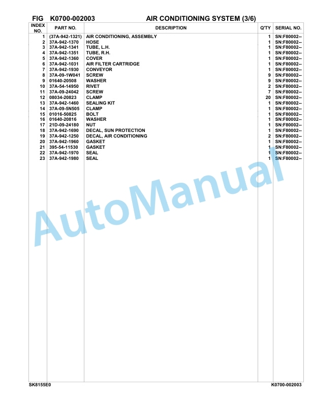 Komatsu SK815-5E0 Skid Loader Parts Manual F80002-UP-4