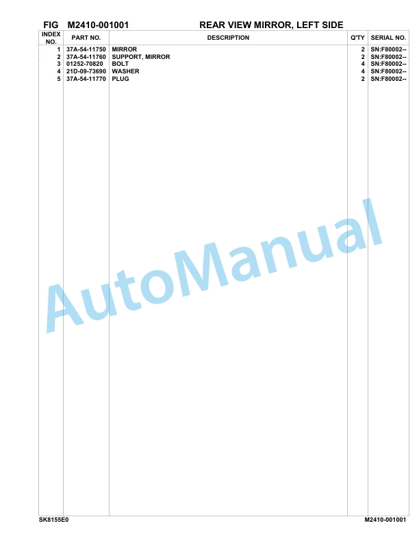 Komatsu SK815-5E0 Skid Loader Parts Manual F80002-UP-5