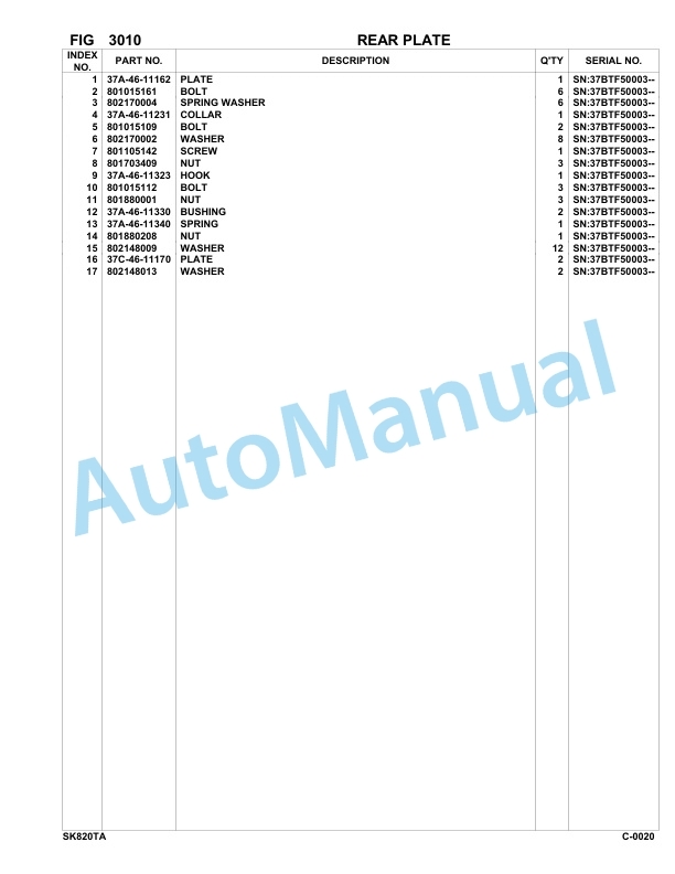 Komatsu SK820-5 Turbo USA Skid Loader Parts Manual 37BTF50003-up-2