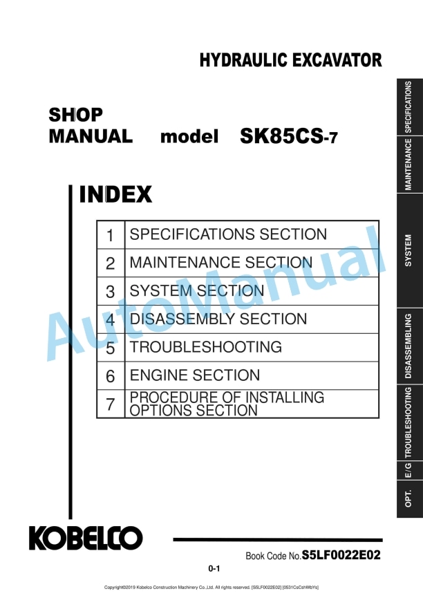 Komatsu SK85CS-7 Hydraulic Excavator Shop Manual S5LF0022E02