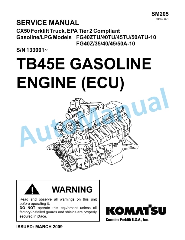 Komatsu TB45E Gasoline Engine Service Manual SM205