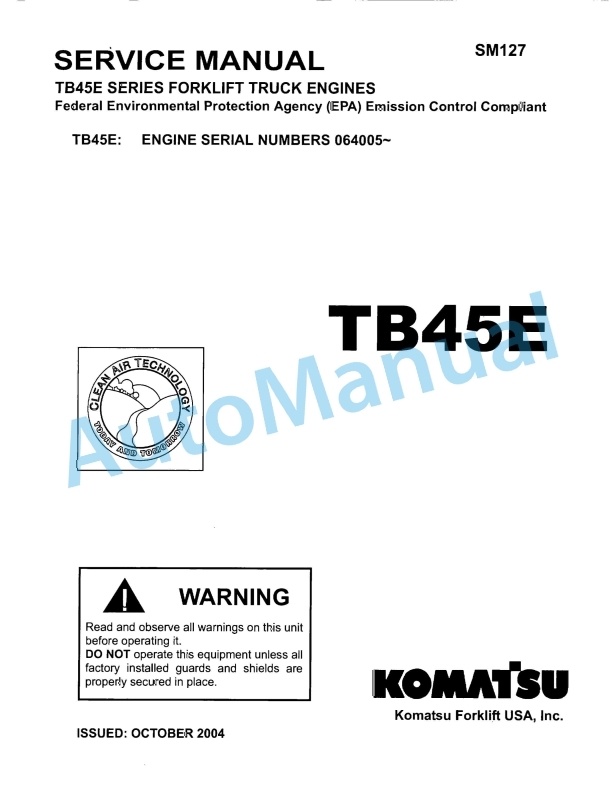 Komatsu TB45E Series Forklift Truck Service Manual SM127