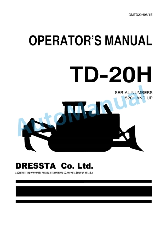 Komatsu TD-20H Operation and Maintenance Manual OMTD20H98-1E
