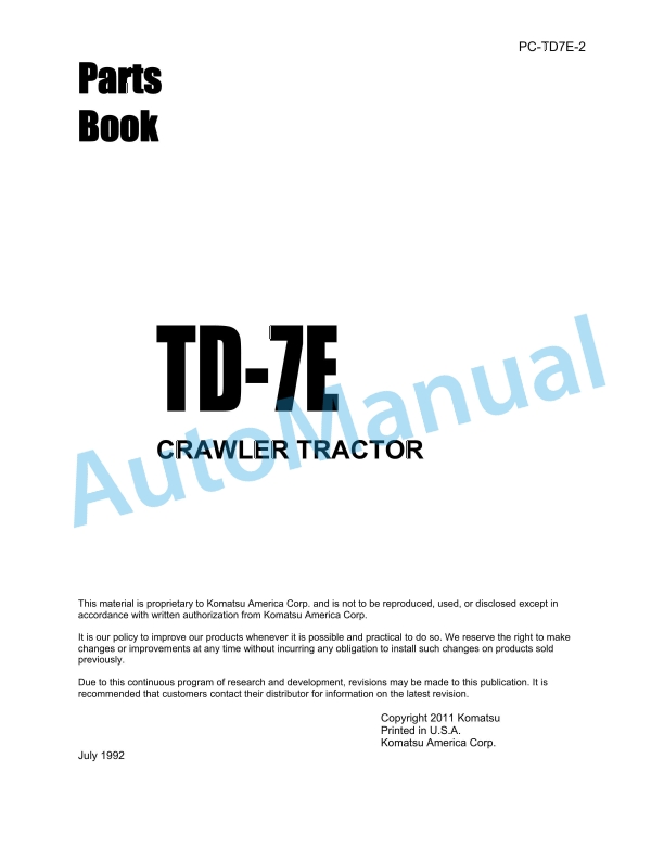 Komatsu TD-7E Crawler Tractor Parts Manual PC-TD7E-2