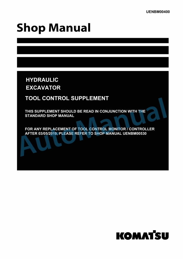 Komatsu Tool Control Supplement Hydraulic Excavator Shop Manual UENBM00400