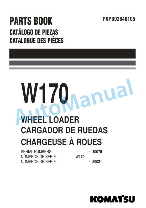 Komatsu W170 Wheel Loader Parts Manual PXPB03840105