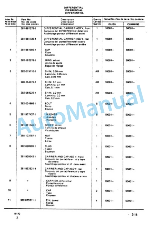 Komatsu W170 Wheel Loader Parts Manual PXPB03840105-3