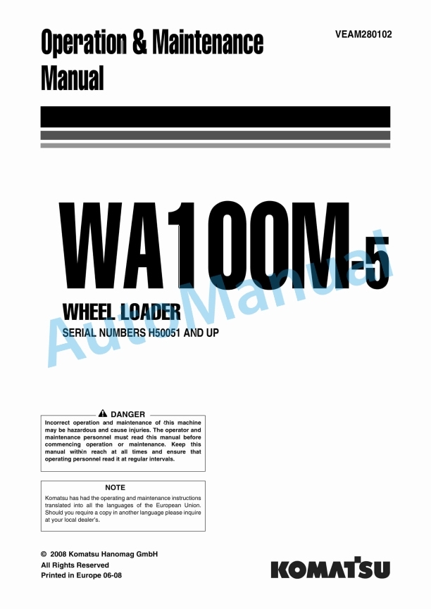Komatsu WA100M-5 Wheel Loader Operation and Maintenance Manual VEAM280102