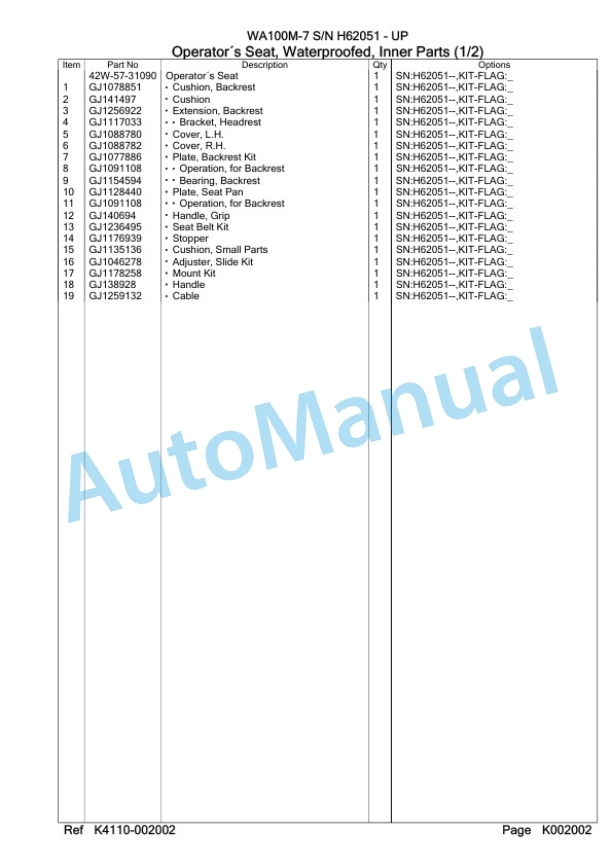 Komatsu WA100M-7 Wheel Loader Parts Manual SAA4D95H-4