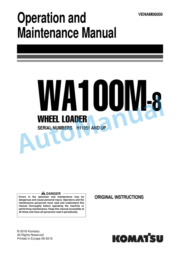 Komatsu WA100M-8 Wheel Loader Operation and Maintenance Manual VENAM06000