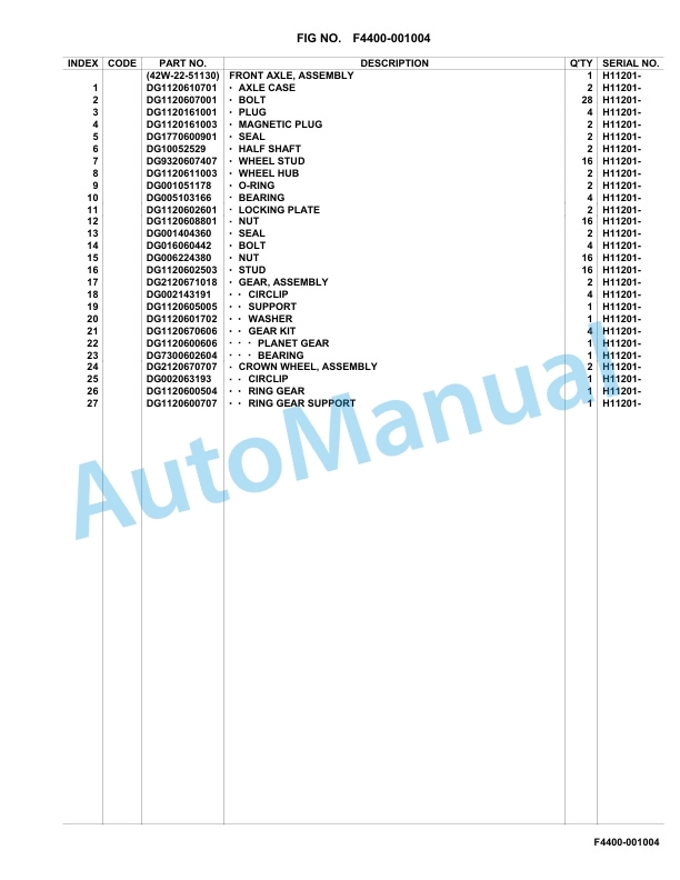 Komatsu WA100M-8E0 Parts Catalog H11201-UP-2
