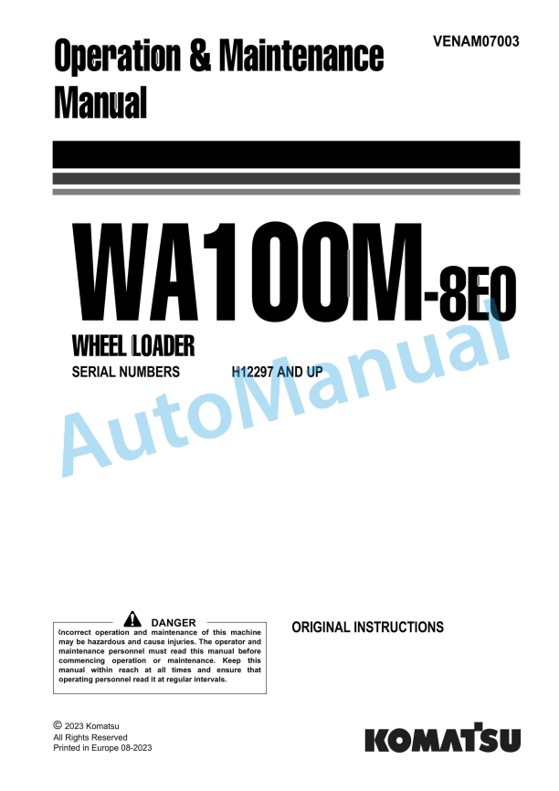 Komatsu WA100M-8E0 Wheel Loader Operation and Maintenance Manual VENAM07003