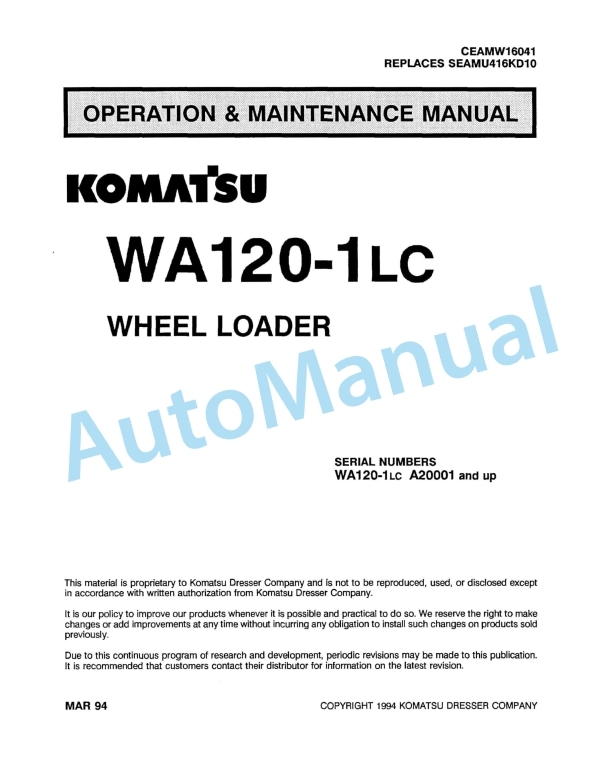 Komatsu WA120-1LC Wheel Loader Operation and Maintenance Manual CEAMW16041