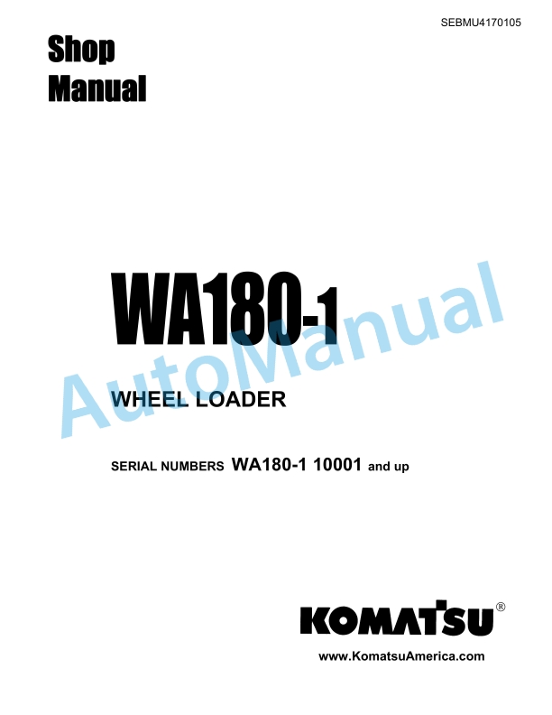 Komatsu WA180-1 Wheel Loader Shop Manual SEBMU4170105