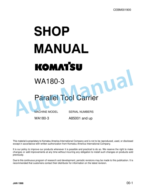 Komatsu WA180-3 Parallel Tool Carrier Shop Manual CEBM001900