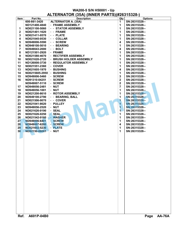 Komatsu WA200-5 Parts Manual H50001-UP-2