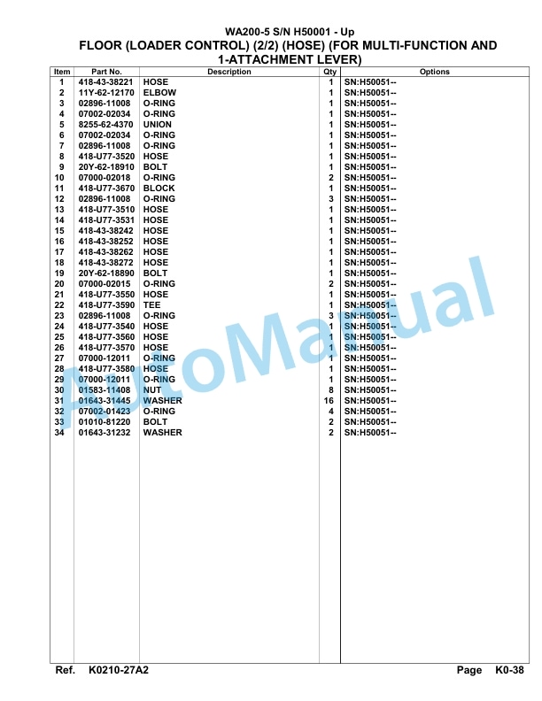 Komatsu WA200-5 Parts Manual H50001-UP-4